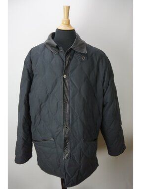 Alfred Dunhill Japan Black Quilted Down Fill Leather Trim Coat 54 EU NR